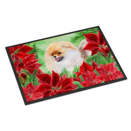 Carolines Treasures Pomeranian Poinsettas Indoor or Outdoor Mat - 18 x 27 in. CK1330MAT